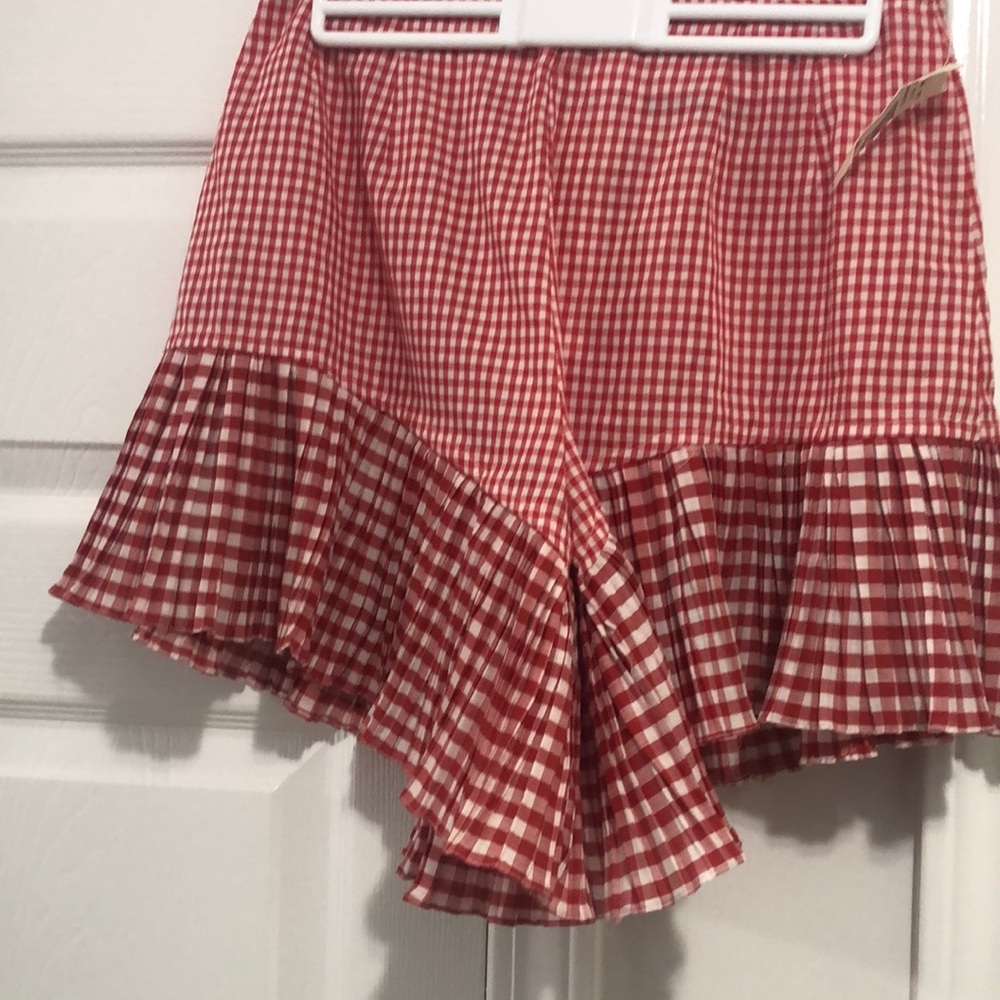 Red Gingham Ruffle Mini Skirt - Picture 2 of 5